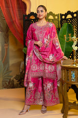 Fuchsia Pink Hand-Crafted Palazzo Suit with Dupatta | Label S4U