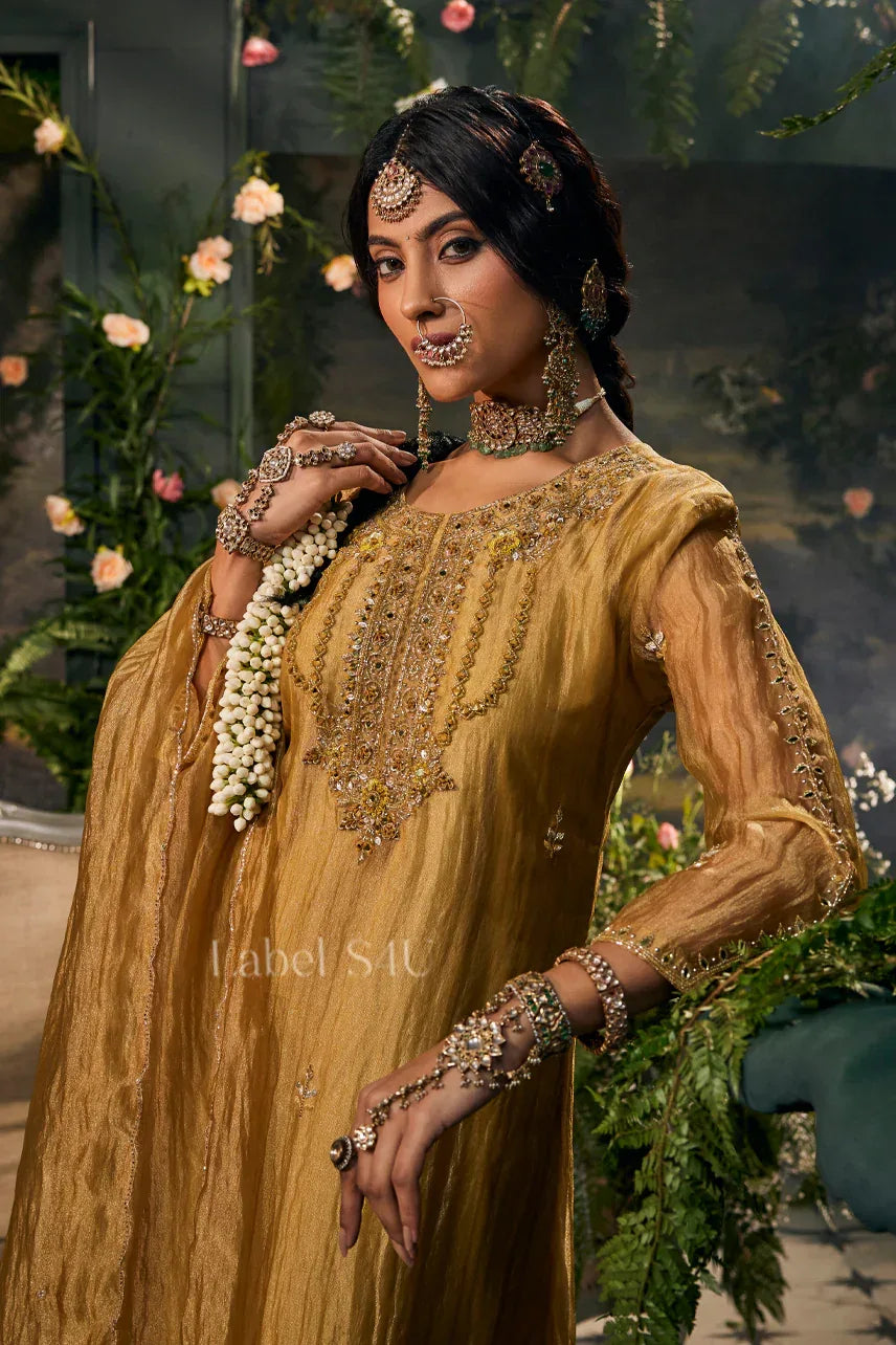 Mustard Gold Kaftan Sharara Set - MishUUU