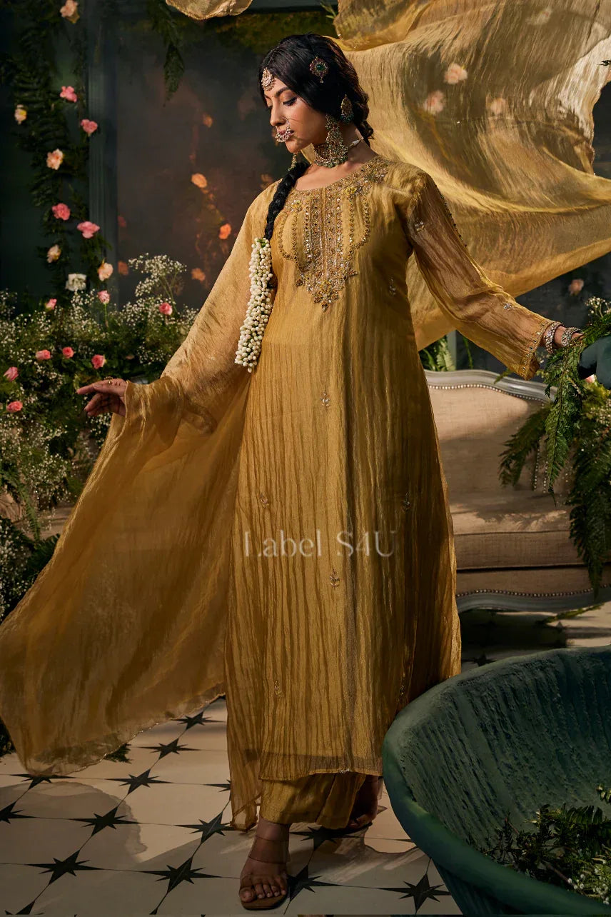Mustard Gold Kaftan Sharara Set - MishUUU