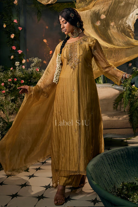 Mustard Gold Kaftan Sharara Set