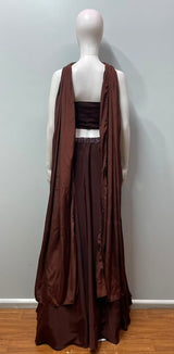 Chocolate bronze corset anarkali gown styled for an evening event