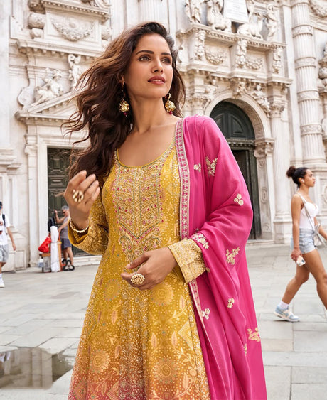 Mustard Pink Ombre Sharara Luxe Set