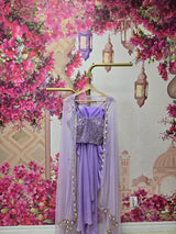 Lilac Draped Cape Set with Sequined Handcrafted Bustier