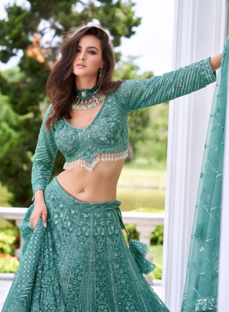 Emerald Embroidered Lehenga Luxe Set