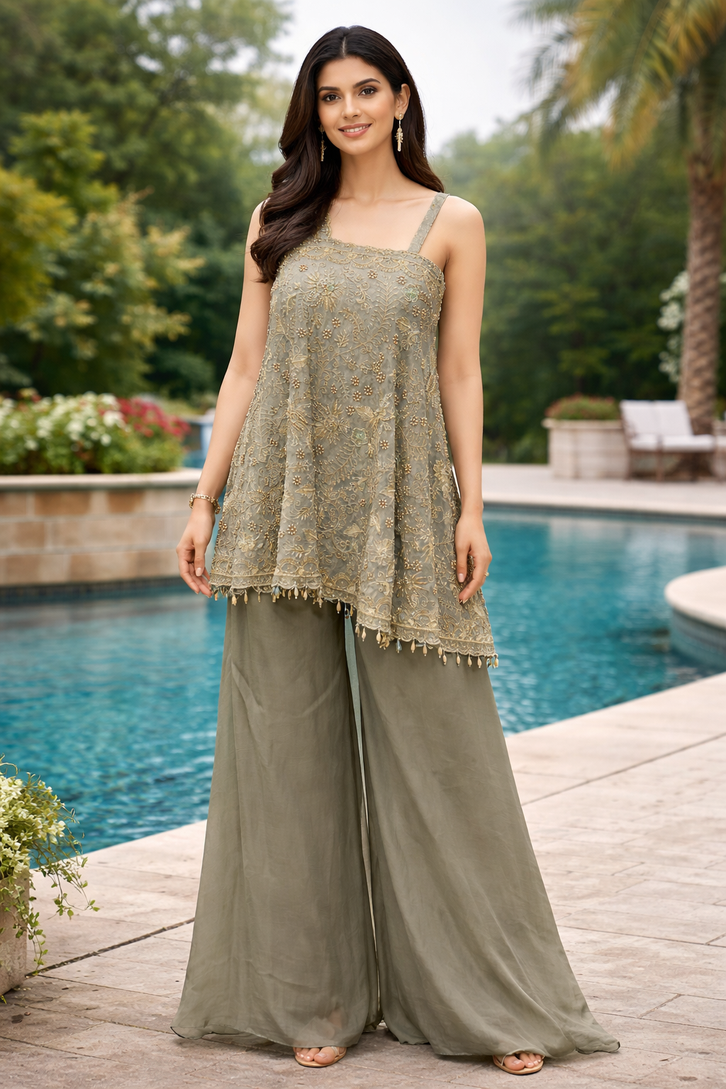 Sage Gold Embroidered Kurta Luxe Set