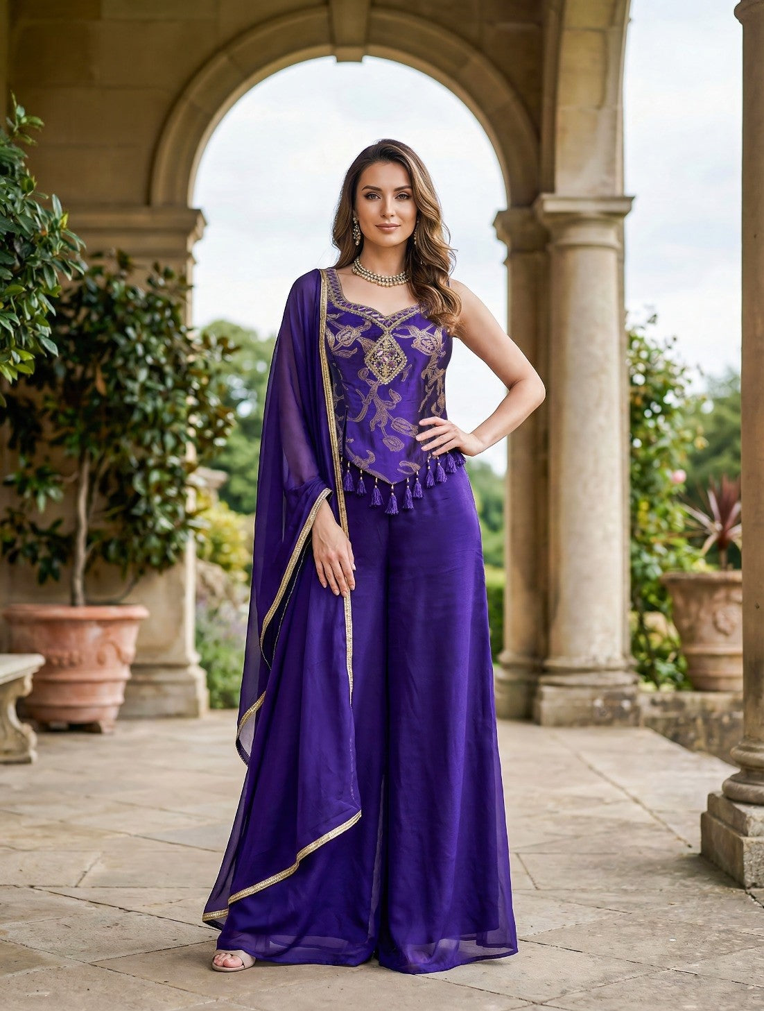 Royal Purple Embroidered Palazzo Set XS