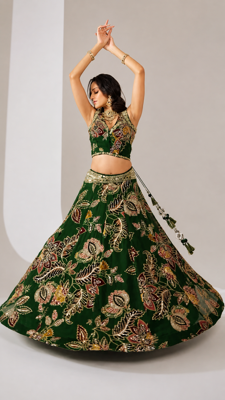 Emerald Bloom Embroidered Lehenga Set