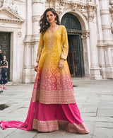 Mustard Pink Ombre Sharara Luxe Set