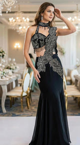 Black Silver Leaf Lehenga Set