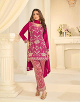 Radiant Fuchsia Embroidered Kurta Pant Set - MishUUU