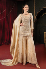 Ivory Embroidered Kurta Palazzo Set - MishUUU