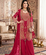 Ruby Royale Embroidered Palazzo Set