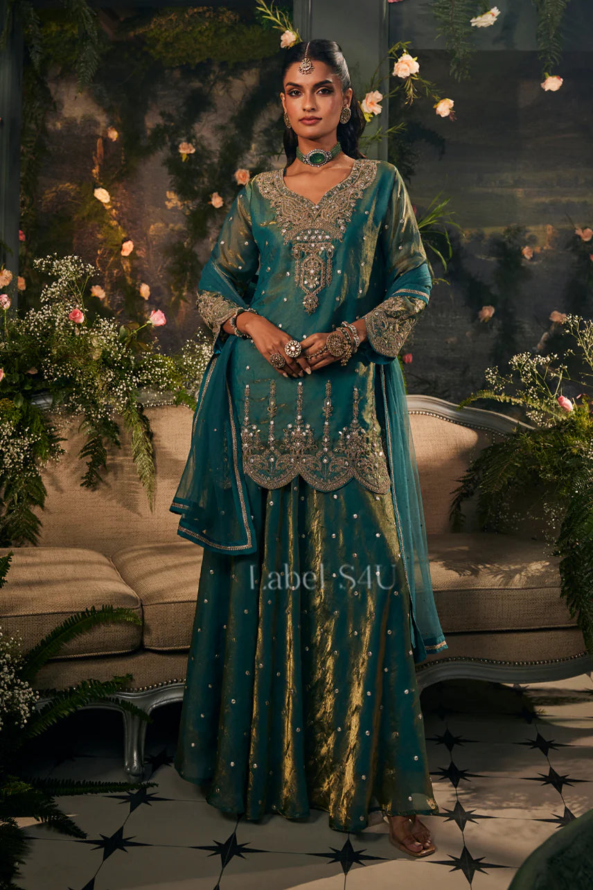 Emerald Zari Sharara Set