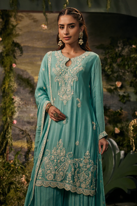 Mint Zohra Embroidered Kurta Sharara Set