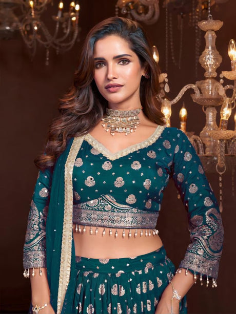 Emerald Silver Embroidered Lehenga Luxe Set