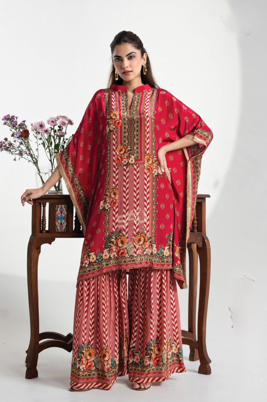 Vibrant Fuchsia Floral Print Kaftan Palazzo Set |Label S4U
