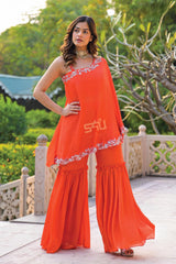Fiery Orange One-Shoulder Sharara Set |Label S4U