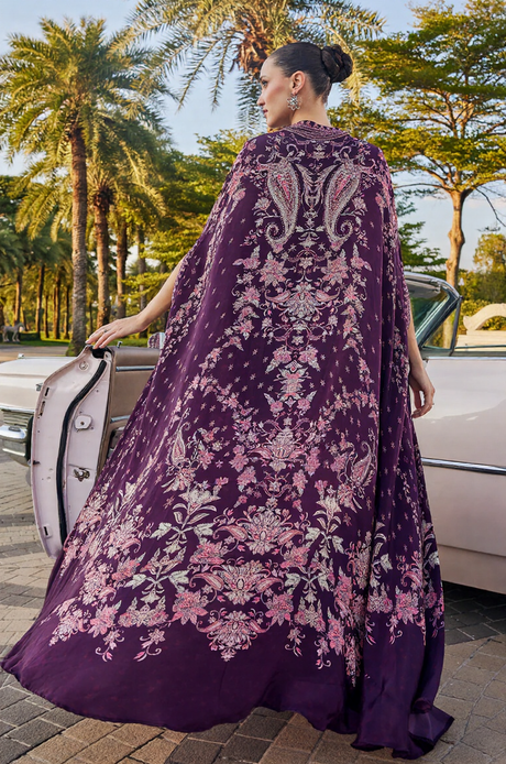 Regal Plum Embroidered Cape Ensemble