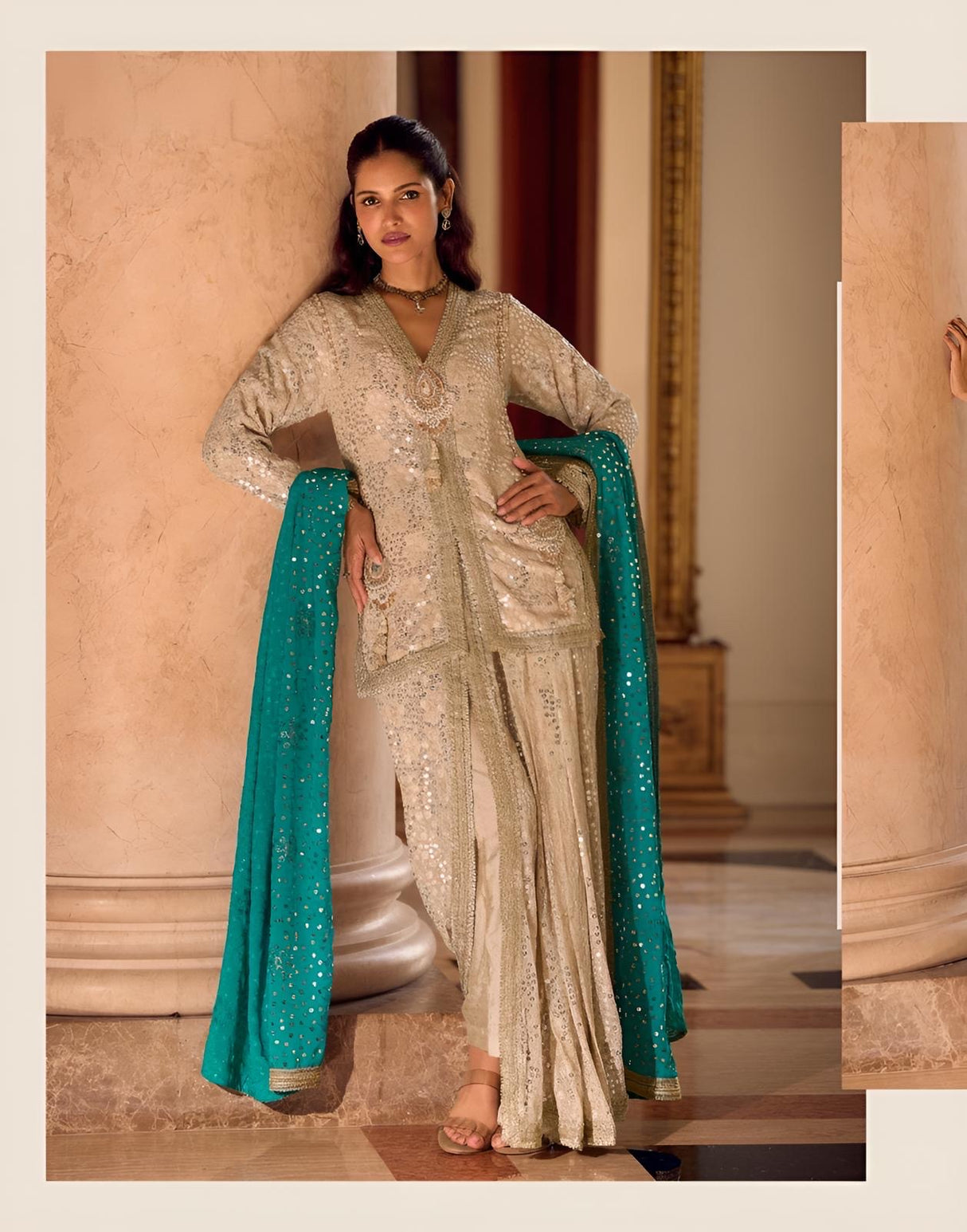 Golden Noor Mirror Sequin Sharara Set