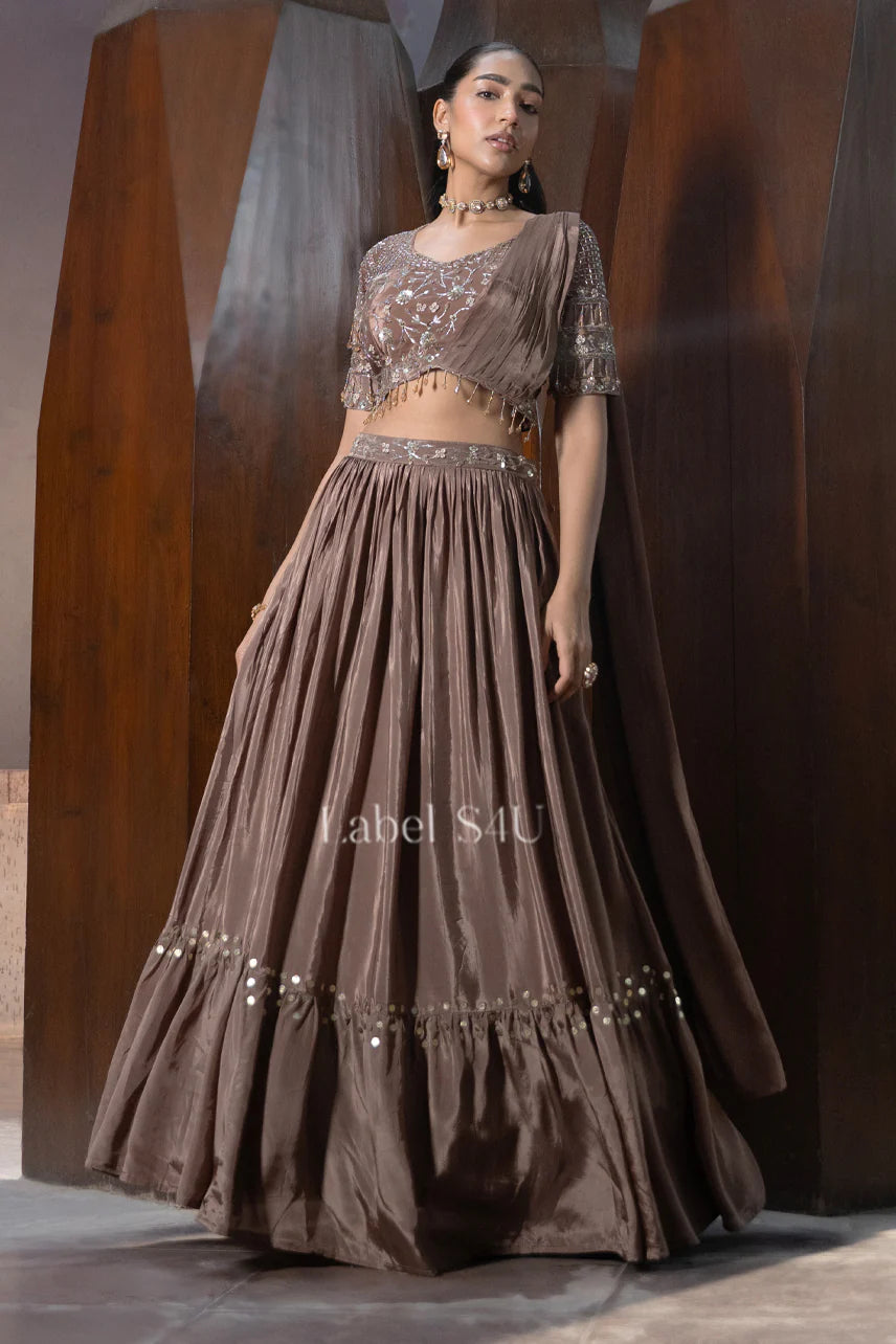 Mocha Brown Handcrafted Lehenga Set | Label S4U
