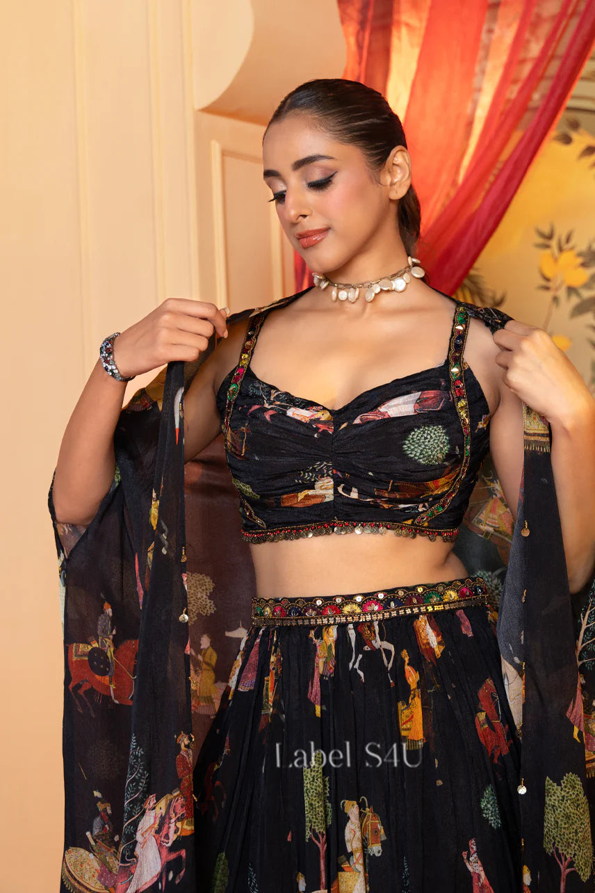 Midnight Royal Printed Lehenga Set - Label S4U