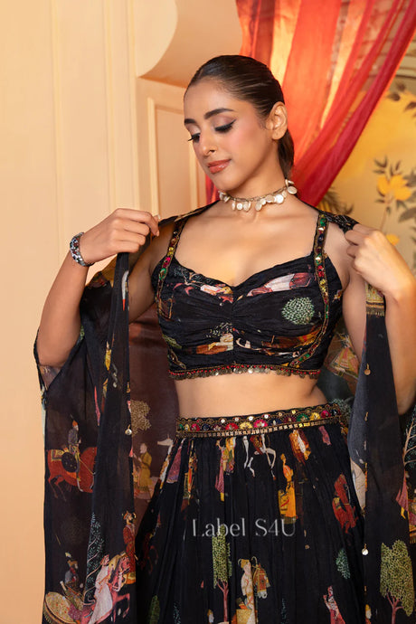 Midnight Royal Printed Lehenga Set - Label S4U