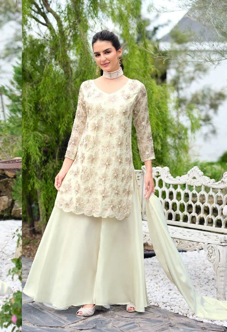 Mint Blossom Embroidered Kurta Palazzo Set - MishUUU