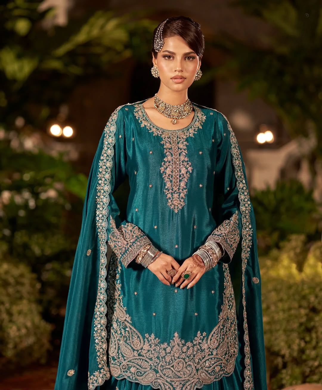 Emerald Zari Embroidered Sharara Regal Set