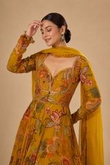 Mustard Bloom Mirror Anarkali Couture Ensemble