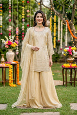 Gold Embroidered Kurta Palazzo Set