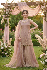 Mocha Peach Sharara Suit Set