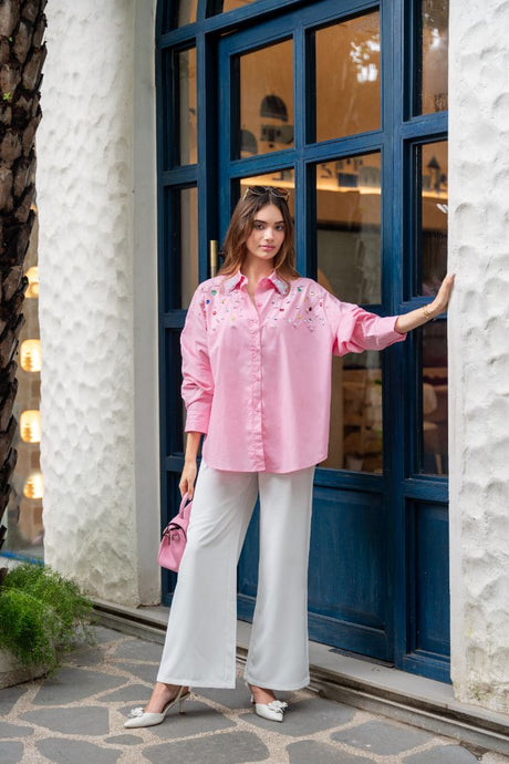 Blush Crystal Embellished Shirt Ensemble