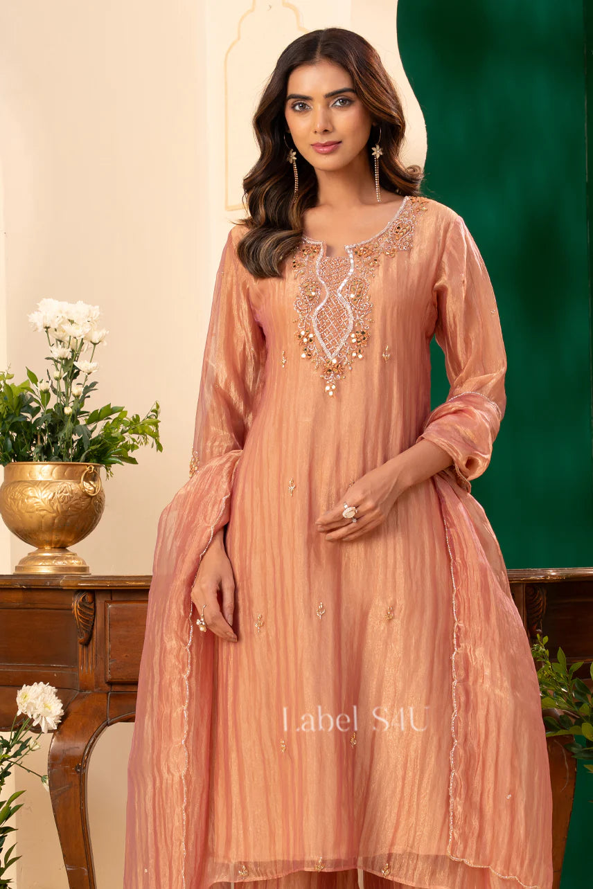 Peach Gold Anarkali Set
