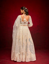 Ivory Handcrafted Lehenga with Sequins & Net Dupatta