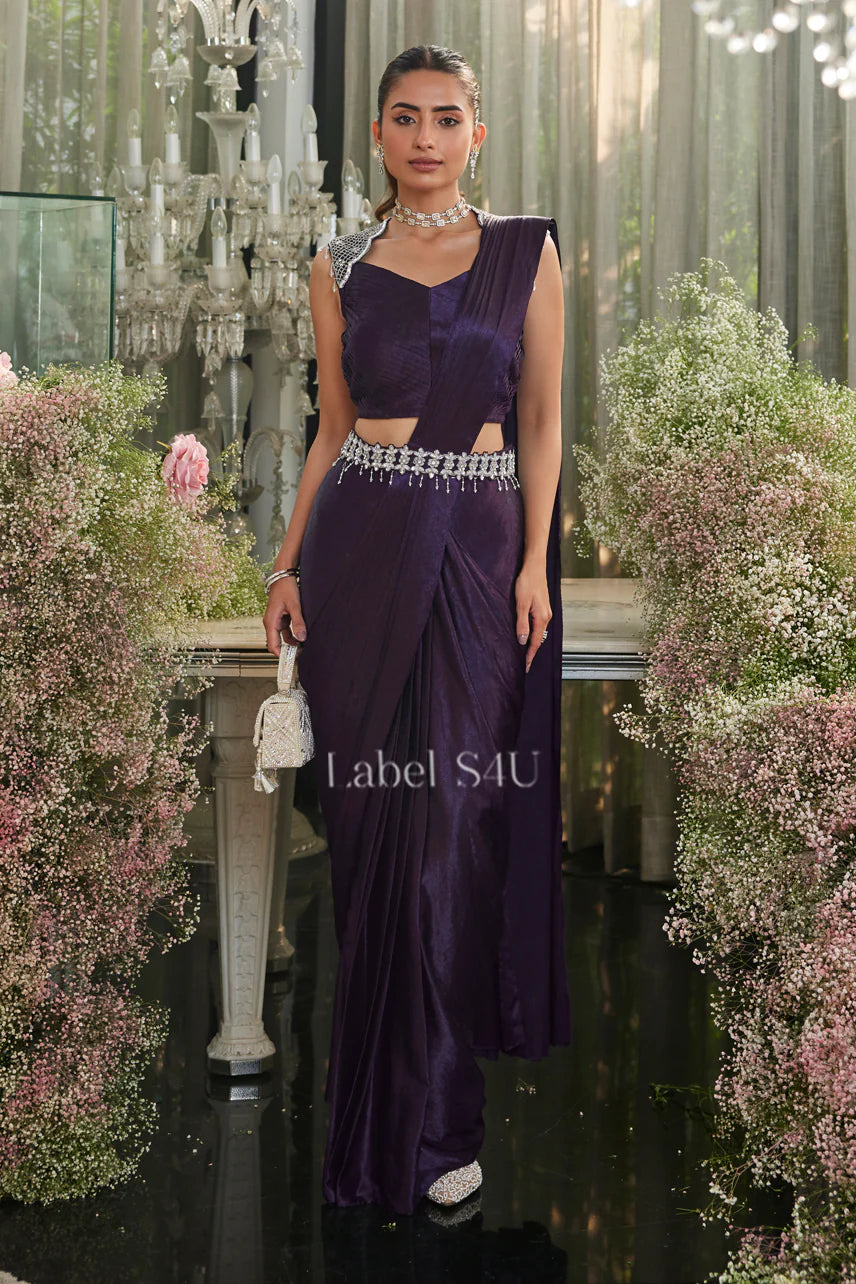 Royal Purple Drape Saree with Handcrafted Belt & Blouse | Label S4U
