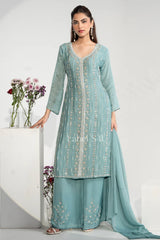 Aqua Blue Embroidered Kurta Set |Label S4U