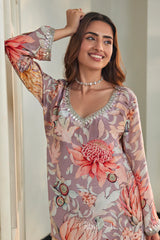 Blush Pink Floral Co-ord Set with Handcrafted Pearl Detailing |Label S4U
