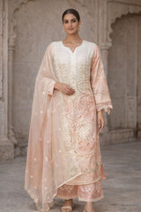 Ivory Peach Embroidered Kurta Set