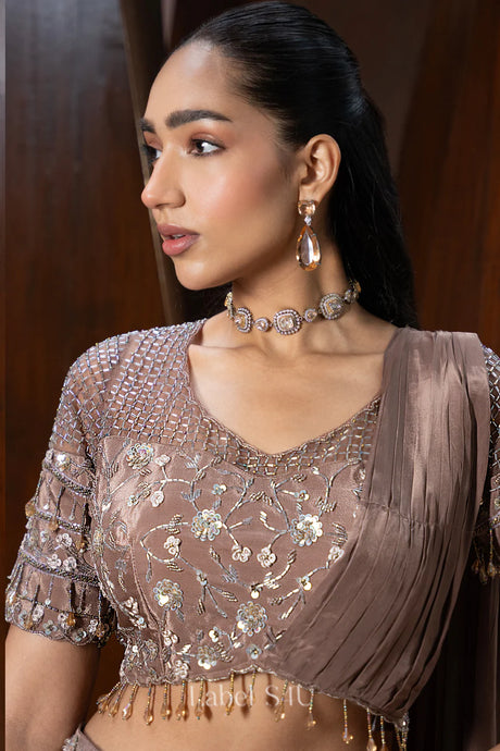 Mocha Brown Handcrafted Lehenga Set | Label S4U