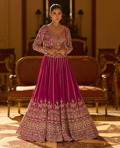 Ruby Gold Embroidered Lehenga Luxe Set