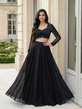 Noir Sheer Sleeve Lehenga Couture Set