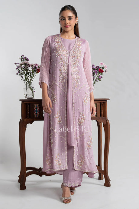 Pastel Mauve Straight Suit with Palazzo Pants |S4U