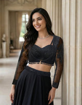 Noir Sheer Sleeve Lehenga Couture Set