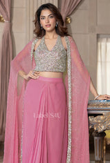 Rose Silver Cape Saree Set