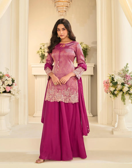 Royal Magenta Embroidered Kurta Palazzo Set - MishUUU