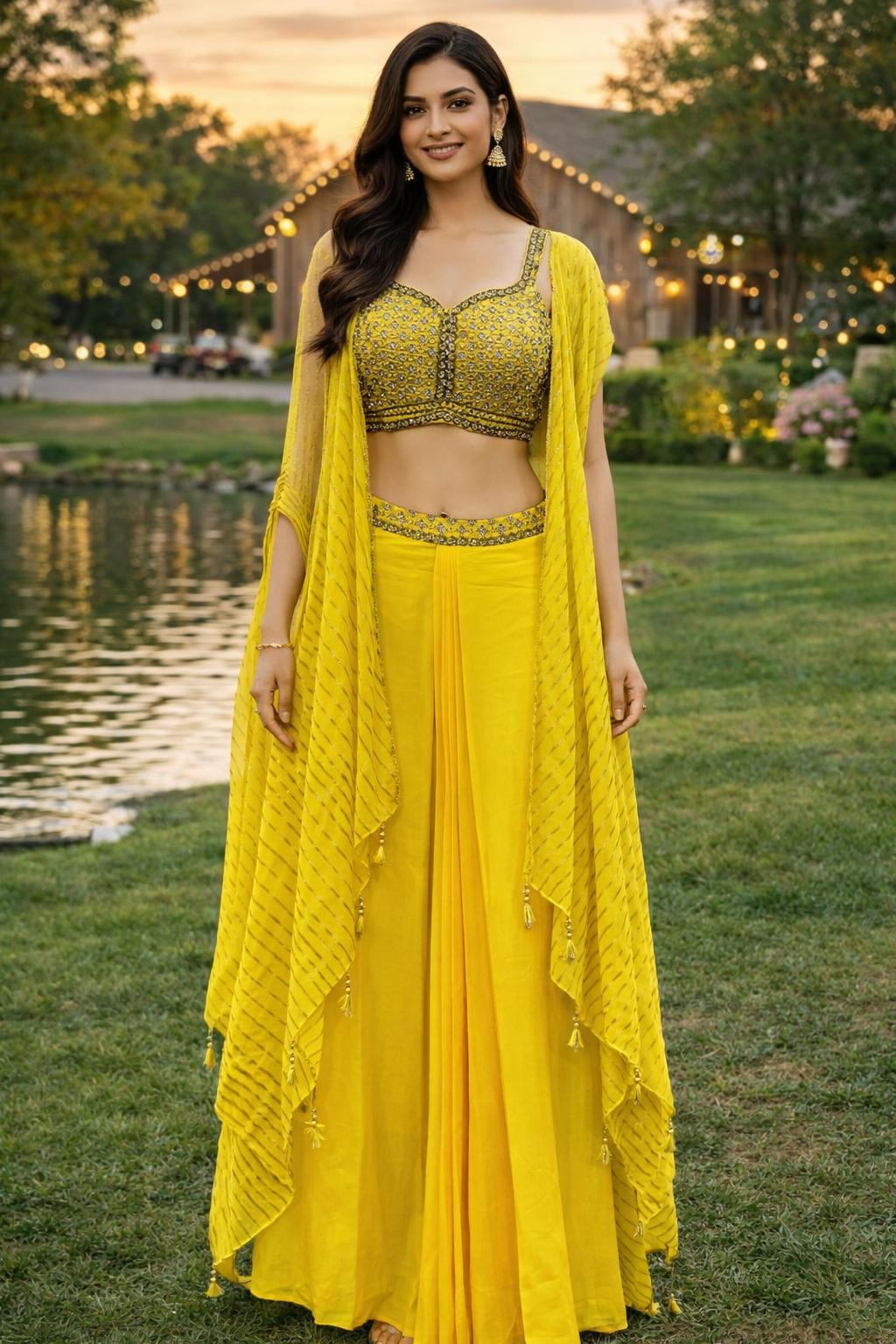 Sunshine Yellow Draped Cape Luxe Set