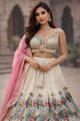 Ivory Peacock Floral Lehenga Set