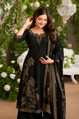 Black Palazzo Suit with Antique Gold Handcrafted Detailing