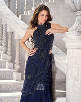Midnight Blue Embellished Saree Gown