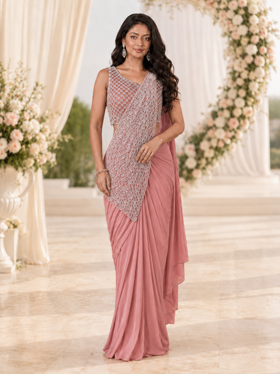 Blush Silver Luxe Saree Ensemble